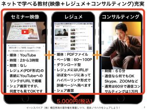 ネットで学べる教材(映像＋レジュメ＋コンサルティング)充実